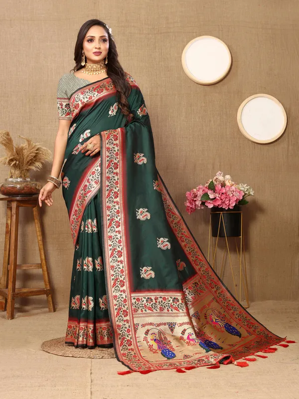 Olive_Green_Soft_Paithani_Silk_With_Meenakari_Weaving_Design_Pallu_Saree