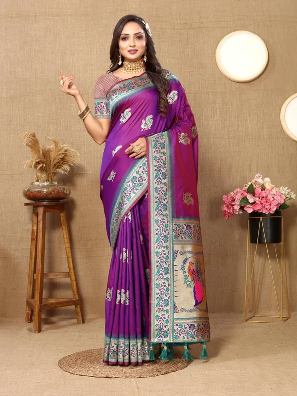 Wine_Soft_Paithani_Silk_With_Meenakari_Weaving_Design_And_Rich_Meenakari_Weaving_Pallu_Saree