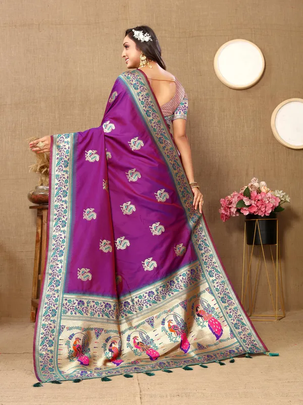 Wine_Soft_Paithani_Silk_With_Meenakari_Weaving_Design_And_Rich_Meenakari_Weaving_Pallu_Saree