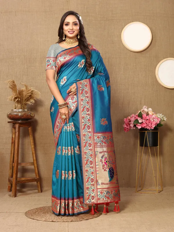 Sky_Blue_Soft_Paithani_Silk_With_Meenakari_Weaving_Design_And_Rich_Meenakari_Weaving_Pallu_Saree