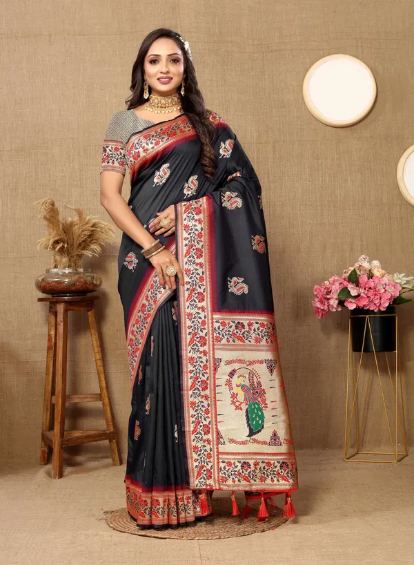 Black_Soft_Paithani_Silk_With_Meenakari_Weaving_Design_And_Rich_Meenakari_Weaving_Pallu_Saree