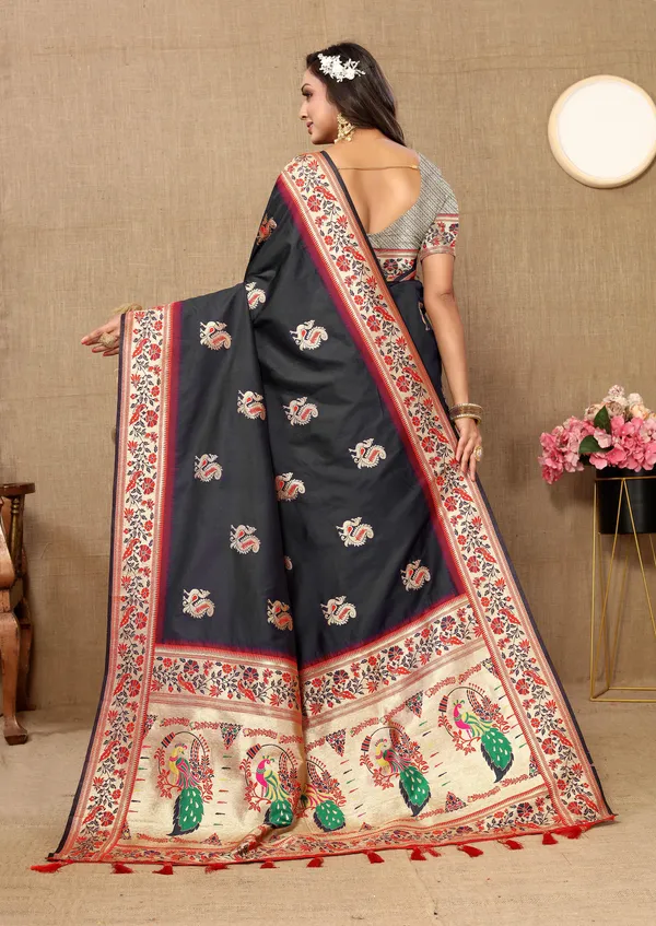 Black_Soft_Paithani_Silk_With_Meenakari_Weaving_Design_And_Rich_Meenakari_Weaving_Pallu_Saree