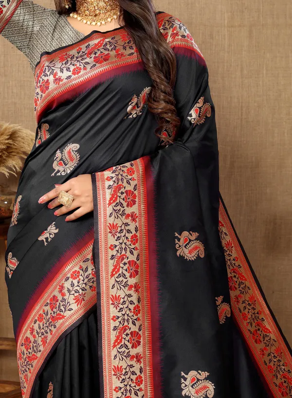 Black_Soft_Paithani_Silk_With_Meenakari_Weaving_Design_And_Rich_Meenakari_Weaving_Pallu_Saree
