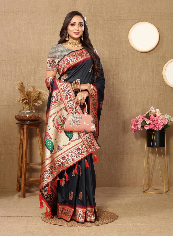 Black_Soft_Paithani_Silk_With_Meenakari_Weaving_Design_And_Rich_Meenakari_Weaving_Pallu_Saree