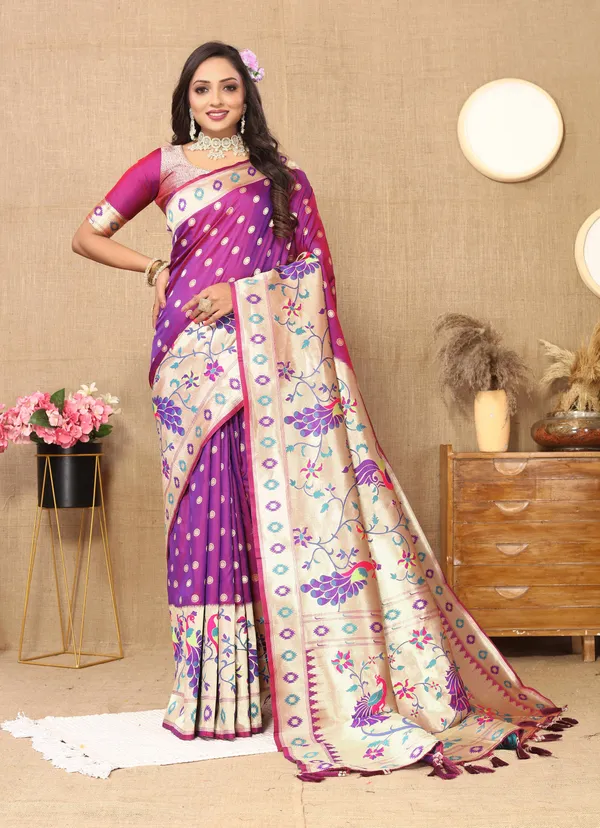 Magenta_Soft_Paithani_Silk_With_Meenakari_Weaving_Design_Pallu_Saree