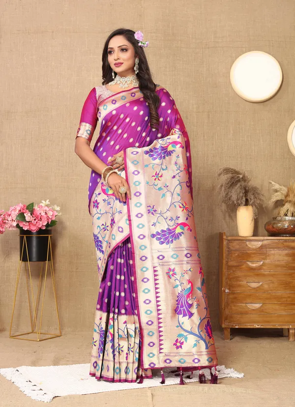 Magenta_Soft_Paithani_Silk_With_Meenakari_Weaving_Design_Pallu_Saree