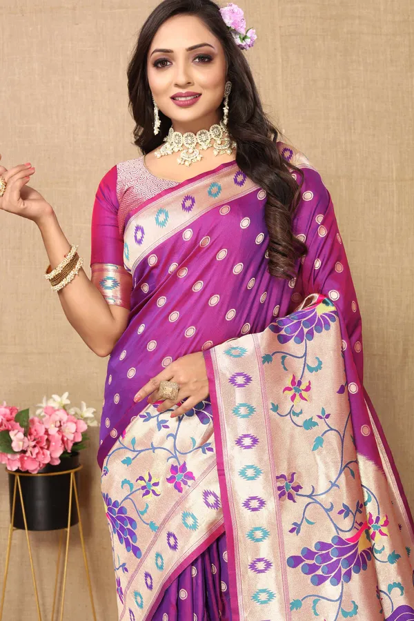 Magenta_Soft_Paithani_Silk_With_Meenakari_Weaving_Design_Pallu_Saree