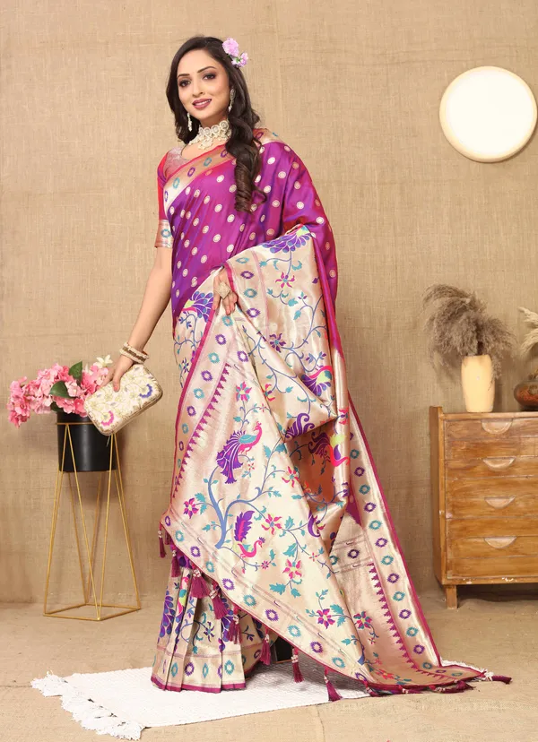 Magenta_Soft_Paithani_Silk_With_Meenakari_Weaving_Design_Pallu_Saree