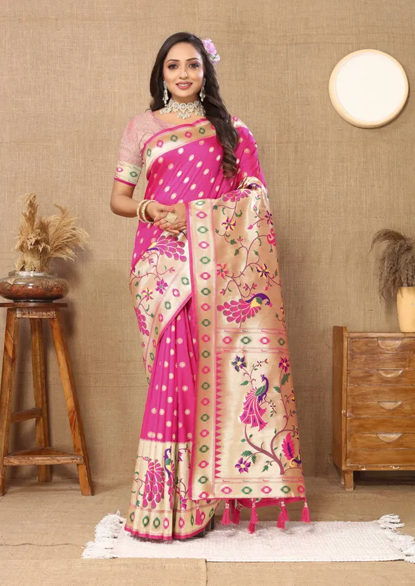 Pink_Soft_Paithani_Silk_With_Meenakari_Weaving_Design_And_Rich_Meenakari_Weaving_Pallu_Saree