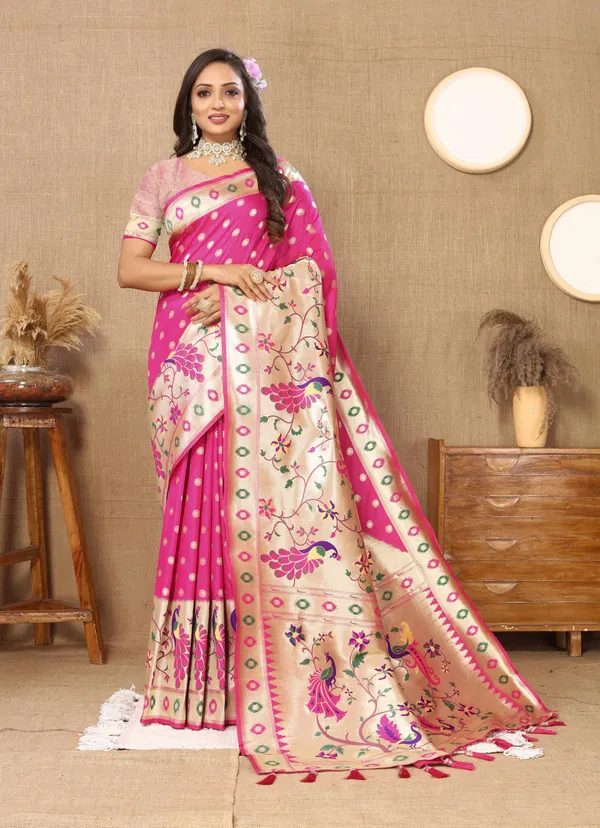 Pink_Soft_Paithani_Silk_With_Meenakari_Weaving_Design_And_Rich_Meenakari_Weaving_Pallu_Saree