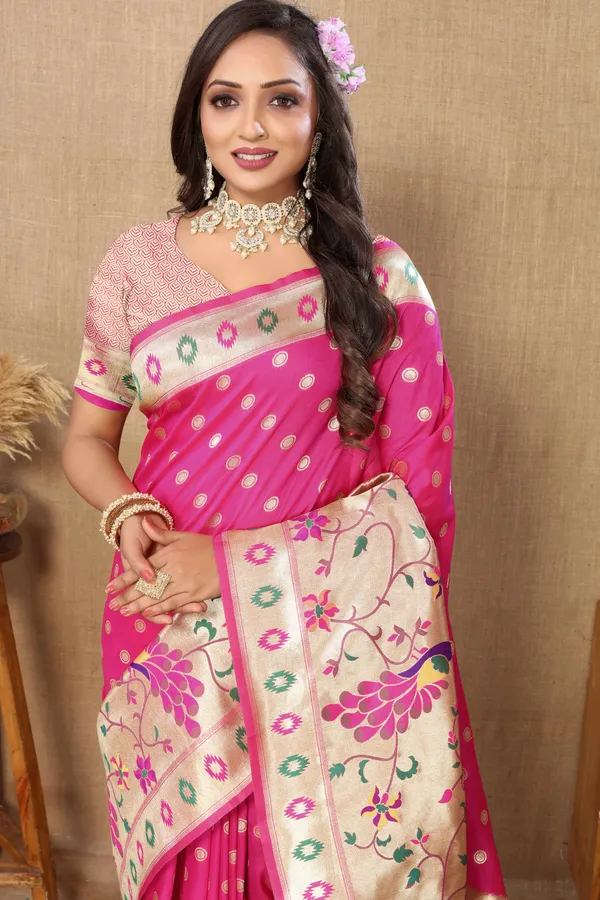 Pink_Soft_Paithani_Silk_With_Meenakari_Weaving_Design_And_Rich_Meenakari_Weaving_Pallu_Saree