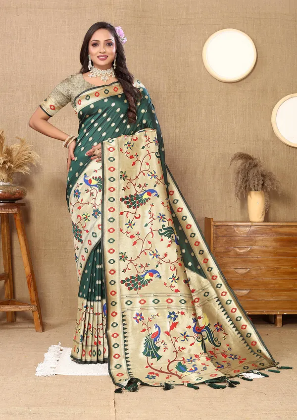 Olive_Green_Soft_Paithani_Silk_With_Meenakari_Weaving_Design_And_Rich_Meenakari_Weaving_Pallu_Saree