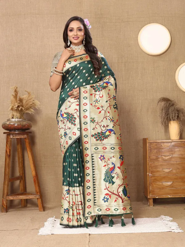 Olive_Green_Soft_Paithani_Silk_With_Meenakari_Weaving_Design_And_Rich_Meenakari_Weaving_Pallu_Saree