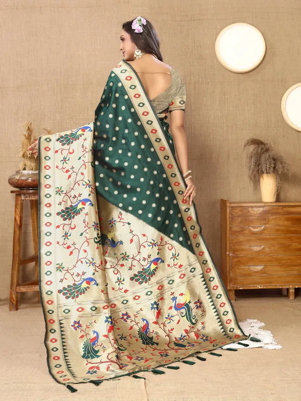 Olive_Green_Soft_Paithani_Silk_With_Meenakari_Weaving_Design_And_Rich_Meenakari_Weaving_Pallu_Saree