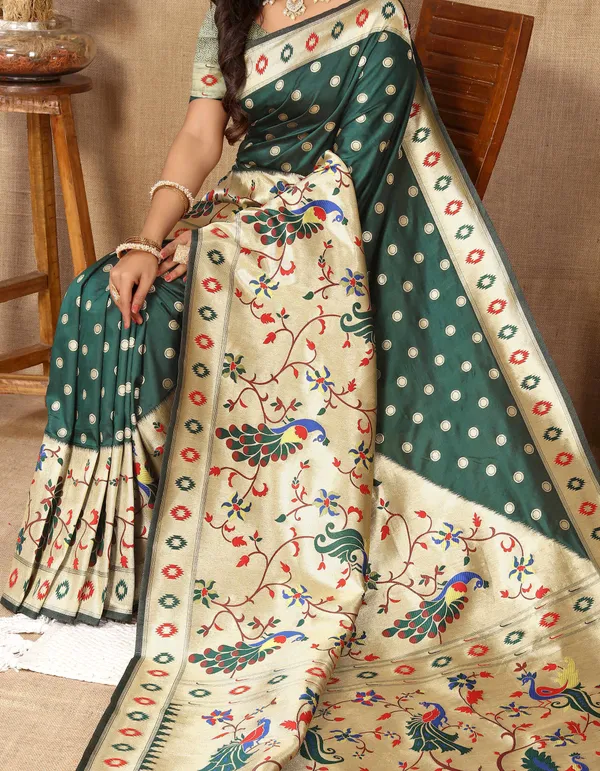 Olive_Green_Soft_Paithani_Silk_With_Meenakari_Weaving_Design_And_Rich_Meenakari_Weaving_Pallu_Saree