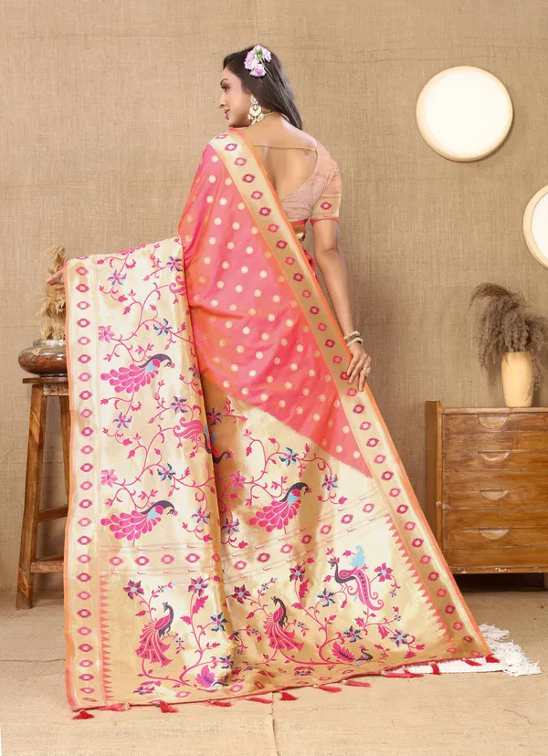 Peach_Soft_Paithani_Silk_With_Meenakari_Weaving_Design_And_Rich_Meenakari_Weaving_Pallu_Saree