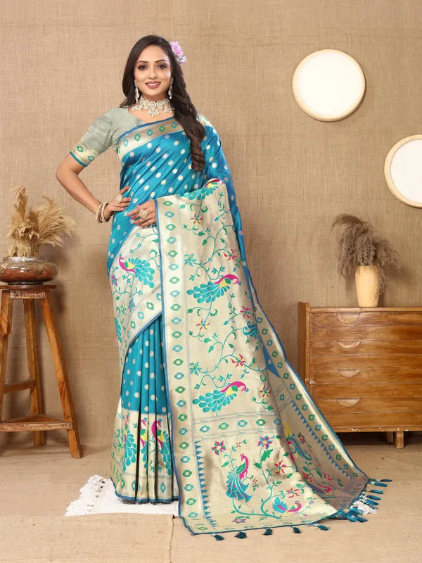 Sky_Blue_Soft_Paithani_Silk_With_Meenakari_Weaving_Design_And_Rich_Meenakari_Weaving_Pallu_Saree