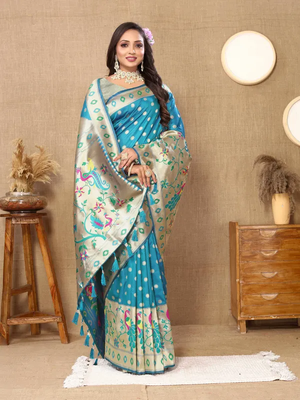 Sky_Blue_Soft_Paithani_Silk_With_Meenakari_Weaving_Design_And_Rich_Meenakari_Weaving_Pallu_Saree
