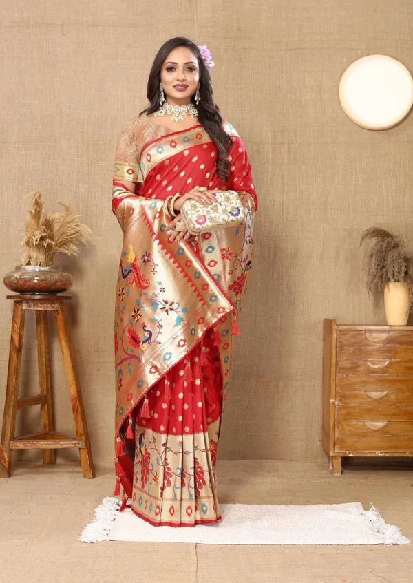 Red_Soft_Paithani_Silk_With_Meenakari_Weaving_Design_And_Rich_Meenakari_Weaving_Pallu_Saree