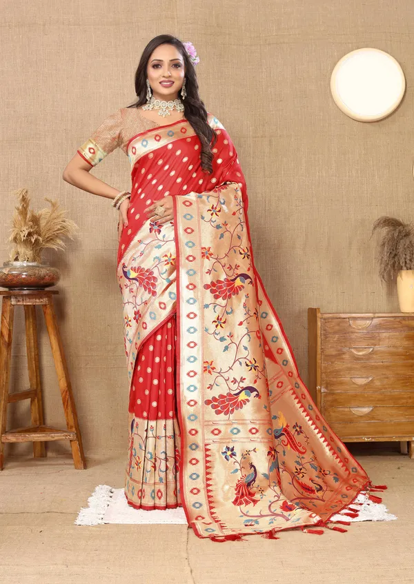 Red_Soft_Paithani_Silk_With_Meenakari_Weaving_Design_And_Rich_Meenakari_Weaving_Pallu_Saree