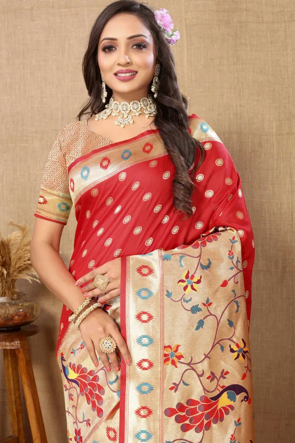 Red_Soft_Paithani_Silk_With_Meenakari_Weaving_Design_And_Rich_Meenakari_Weaving_Pallu_Saree
