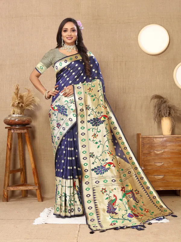 Navy_Blue_Soft_Paithani_Silk_With_Meenakari_Weaving_Design_And_Rich_Meenakari_Weaving_Pallu_Saree