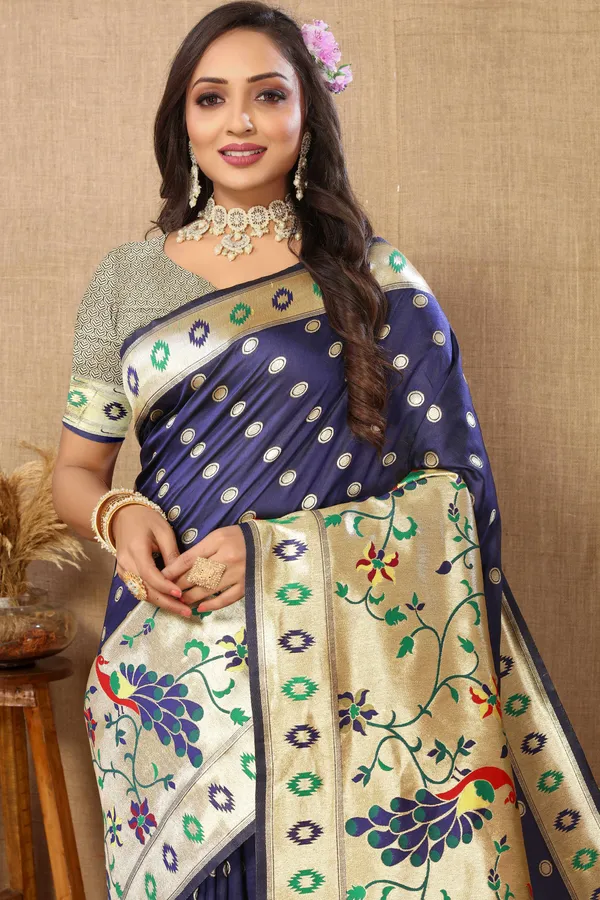 Navy_Blue_Soft_Paithani_Silk_With_Meenakari_Weaving_Design_And_Rich_Meenakari_Weaving_Pallu_Saree