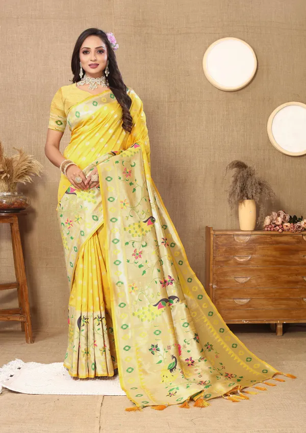 Yellow_Soft_Paithani_Silk_With_Meenakari_Weaving_Design_And_Rich_Meenakari_Weaving_Pallu_Saree