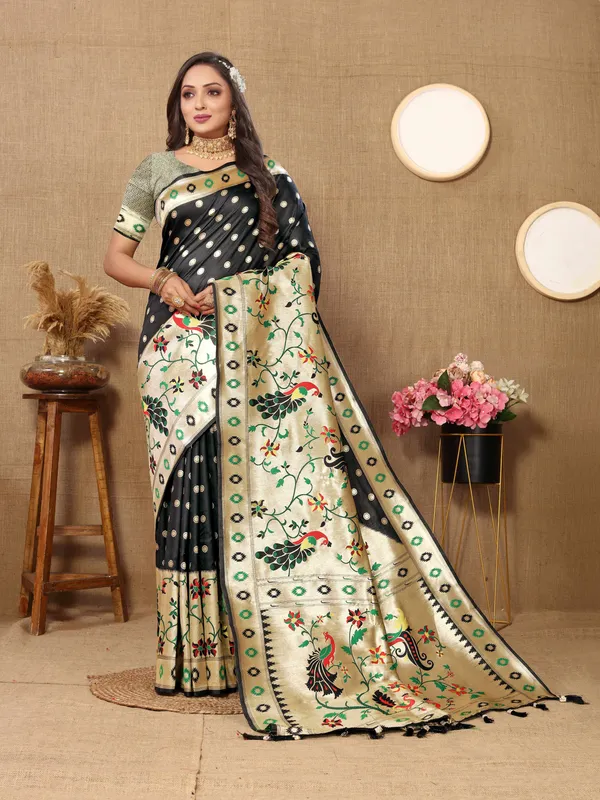 Black_Soft_Paithani_Silk_With_Meenakari_Weaving_Design_And_Rich_Meenakari_Weaving_Pallu_Saree