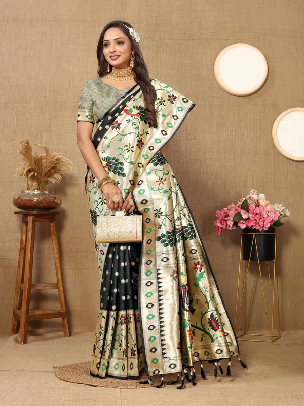 Black_Soft_Paithani_Silk_With_Meenakari_Weaving_Design_And_Rich_Meenakari_Weaving_Pallu_Saree