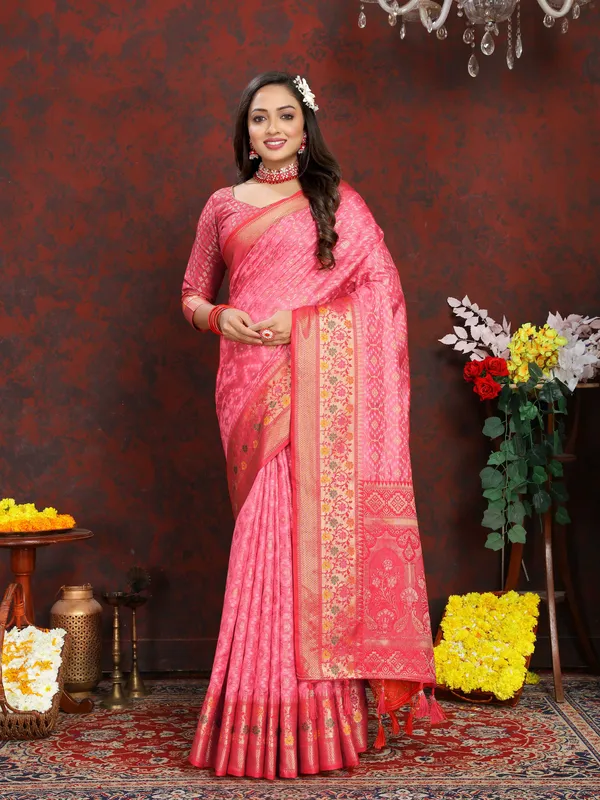 Light_Pink_Soft_Organza_Silk_With_Meenakari_Weaving_Design_Pallu_Saree