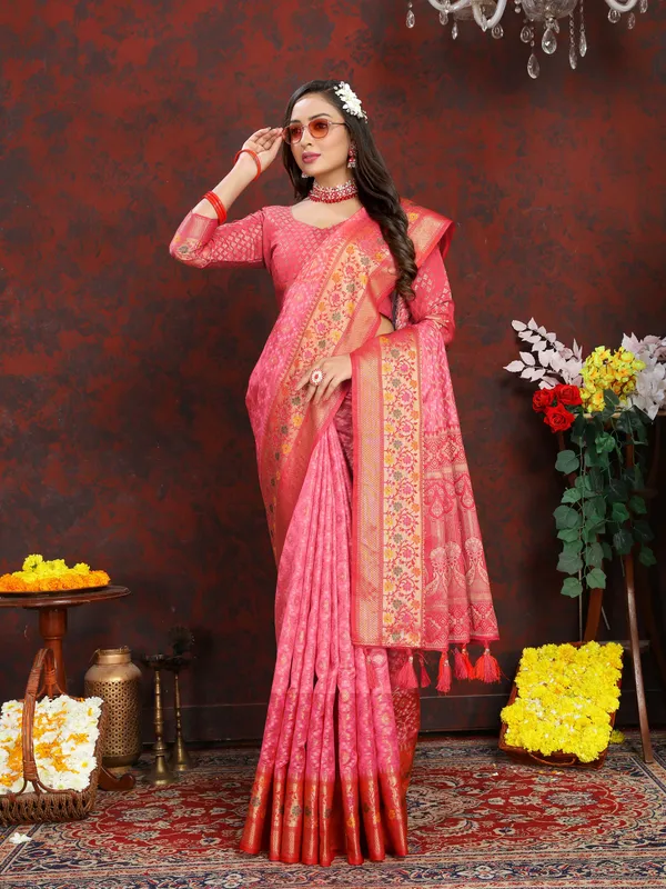 Light_Pink_Soft_Organza_Silk_With_Meenakari_Weaving_Design_Pallu_Saree