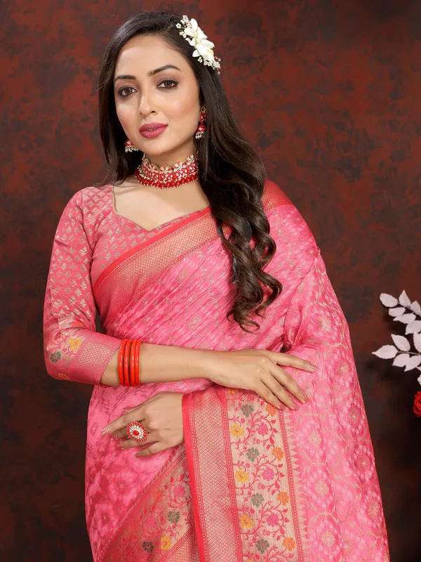 Light_Pink_Soft_Organza_Silk_With_Meenakari_Weaving_Design_Pallu_Saree