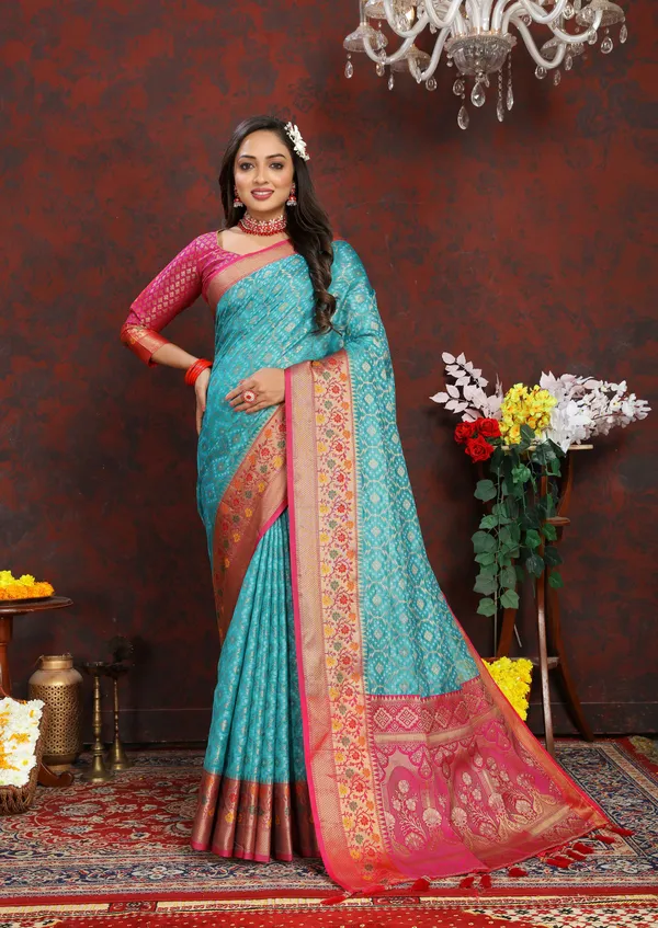 Sky_Blue_Soft_Organza_Silk_With_Meenakari_Weaving_Design_And_Rich_Meenakari_Weaving_Pallu_Saree