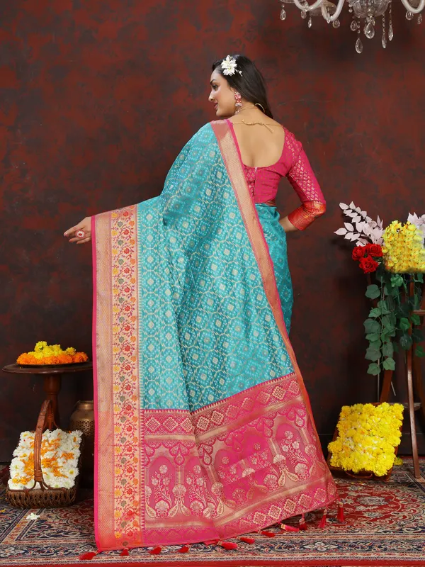 Sky_Blue_Soft_Organza_Silk_With_Meenakari_Weaving_Design_And_Rich_Meenakari_Weaving_Pallu_Saree