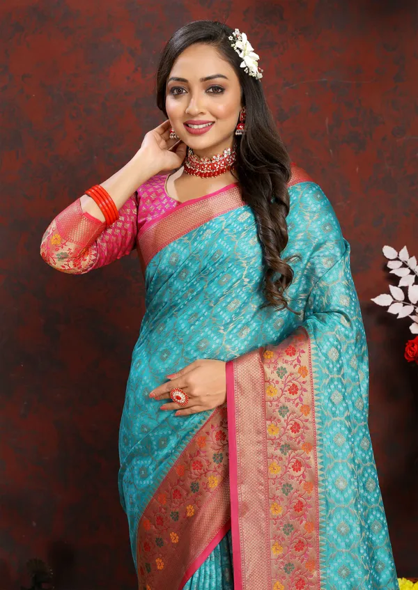 Sky_Blue_Soft_Organza_Silk_With_Meenakari_Weaving_Design_And_Rich_Meenakari_Weaving_Pallu_Saree