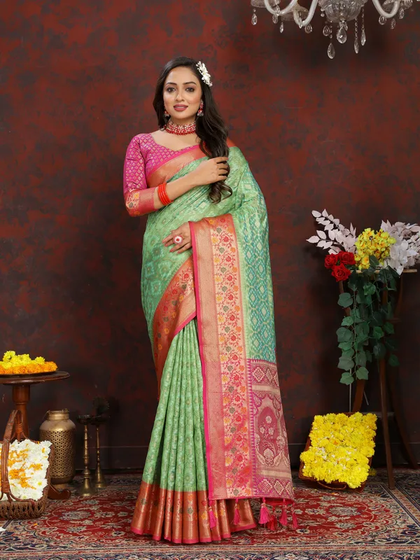 Pista_Green_Soft_Organza_Silk_With_Meenakari_Weaving_Design_And_Rich_Meenakari_Weaving_Pallu_Saree