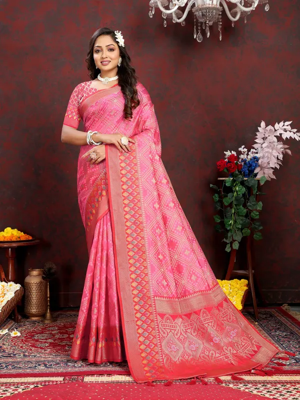 Light_Pink_Soft_Organza_Silk_With_Meenakari_Weaving_Design_And_Rich_Meenaka_Weaving_Pallu_Saree