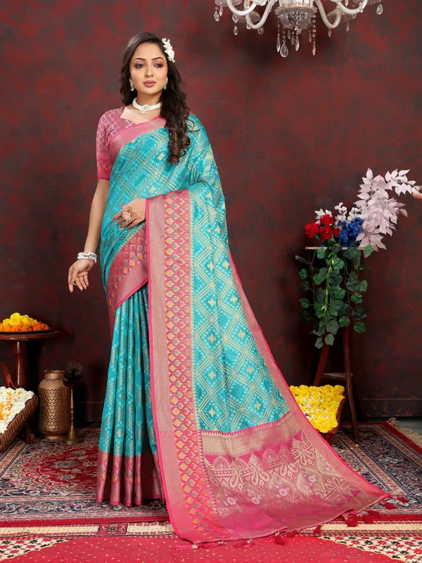 Sky_Blue_Soft_Organza_Silk_With_Meenakari_Weaving_Design_And_Rich_Meenakari_Weaving_Pallu_Saree