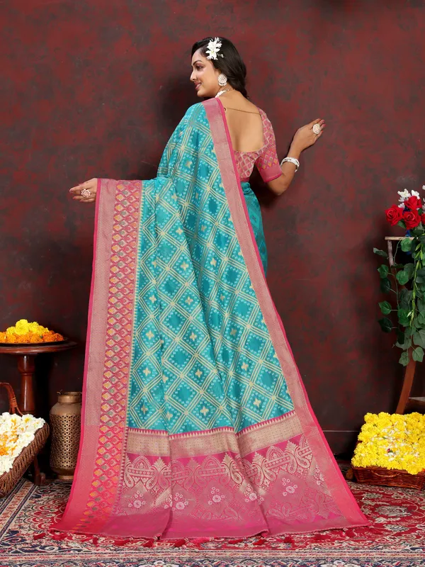 Sky_Blue_Soft_Organza_Silk_With_Meenakari_Weaving_Design_And_Rich_Meenakari_Weaving_Pallu_Saree