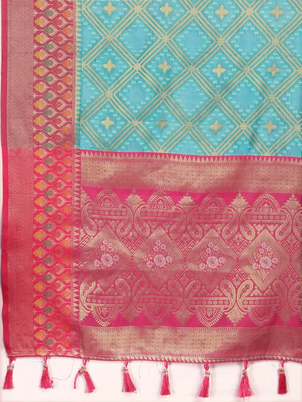 Sky_Blue_Soft_Organza_Silk_With_Meenakari_Weaving_Design_And_Rich_Meenakari_Weaving_Pallu_Saree