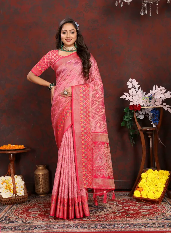 Pink_Soft_Organza_Silk_With_Meenakari_Weaving_Design_And_Rich_Meenakari_Weaving_Pallu_Saree
