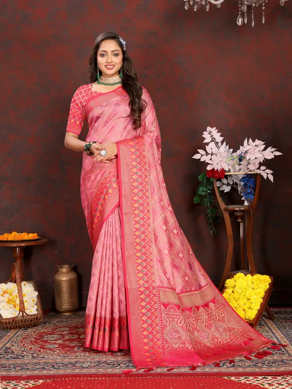 Pink_Soft_Organza_Silk_With_Meenakari_Weaving_Design_And_Rich_Meenakari_Weaving_Pallu_Saree