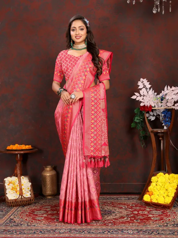 Pink_Soft_Organza_Silk_With_Meenakari_Weaving_Design_And_Rich_Meenakari_Weaving_Pallu_Saree
