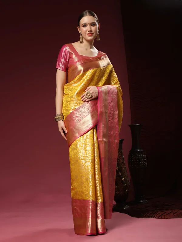 Yellow_Soft_Banarasi_Silk_With_Beautiful_Gold_Zari_Weaving_With_Rich_Pallu_Saree