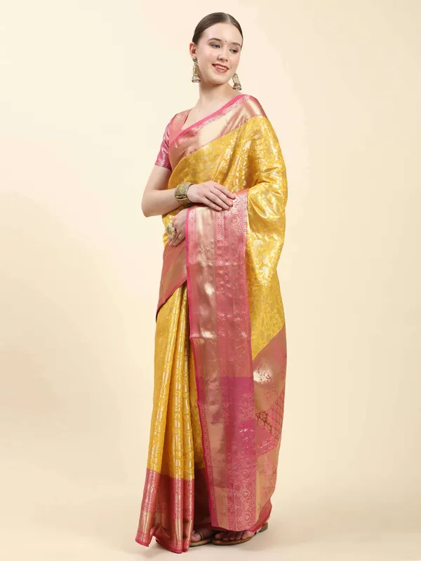 Yellow_Soft_Banarasi_Silk_With_Beautiful_Gold_Zari_Weaving_With_Rich_Pallu_Saree