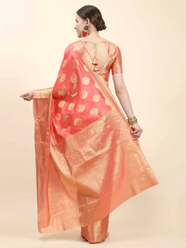 Peach_Organza_Silk_With_Beautiful_Gold_Zari_Weaving_With_Rich_Pallu_Saree