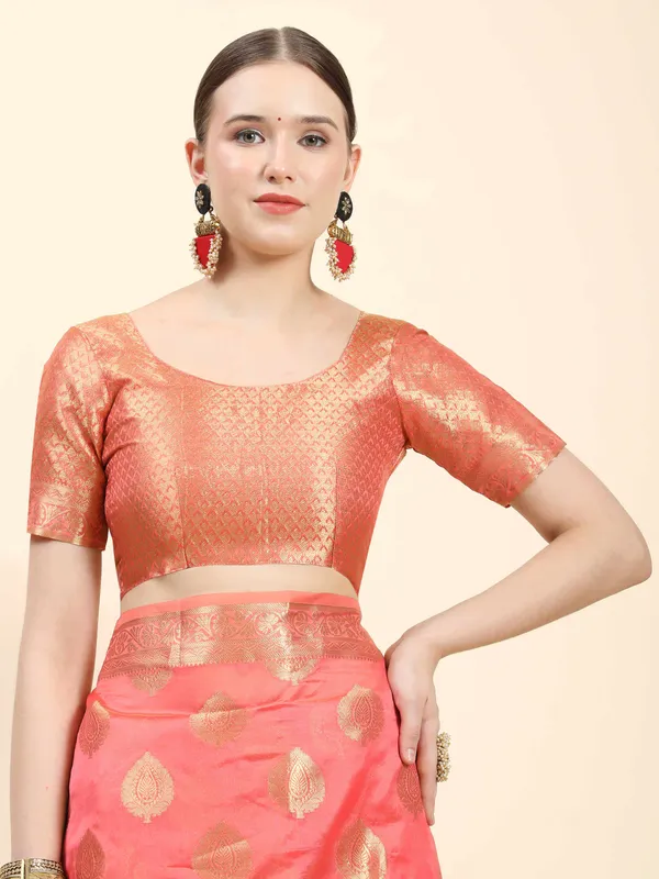 Peach_Organza_Silk_With_Beautiful_Gold_Zari_Weaving_With_Rich_Pallu_Saree