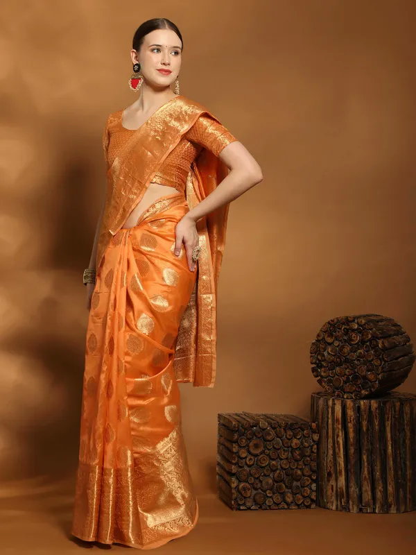 Orange_Organza_Silk_With_Beautiful_Gold_Zari_Weaving_With_Rich_Pallu_Saree
