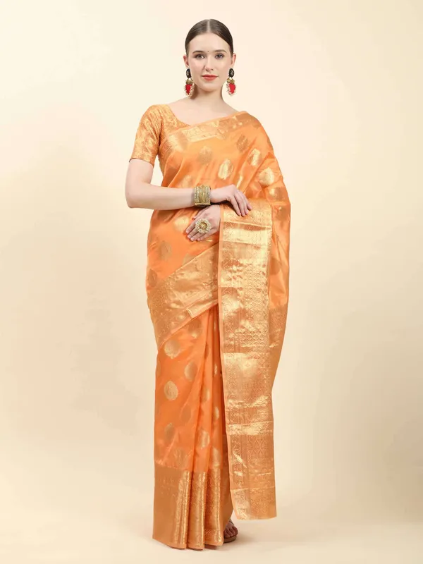 Orange_Organza_Silk_With_Beautiful_Gold_Zari_Weaving_With_Rich_Pallu_Saree